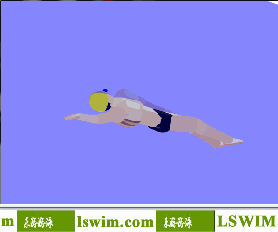 3D仰泳動作右前視角動態解析圖，仰泳側視圖